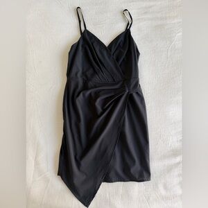 FAVLUX Black Asymmetrical Wrap Mini Dress